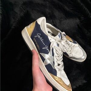 Golden Goose Sneakers with Gold and Blue Accents